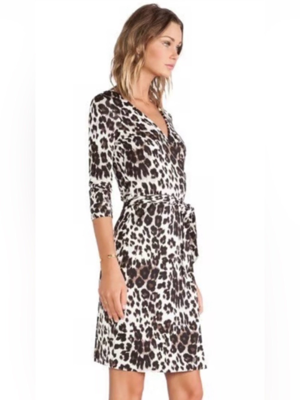 Diane Von Furstenberg Leopard-Print Wrap Dress in Brown and White